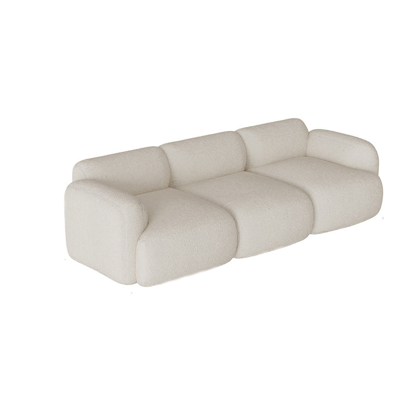 Contemporary 27.5" H White/ Brown Fleece Square Arm Sofa For Living Room