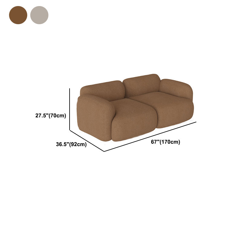 Contemporary 27.5" H White/ Brown Fleece Square Arm Sofa For Living Room