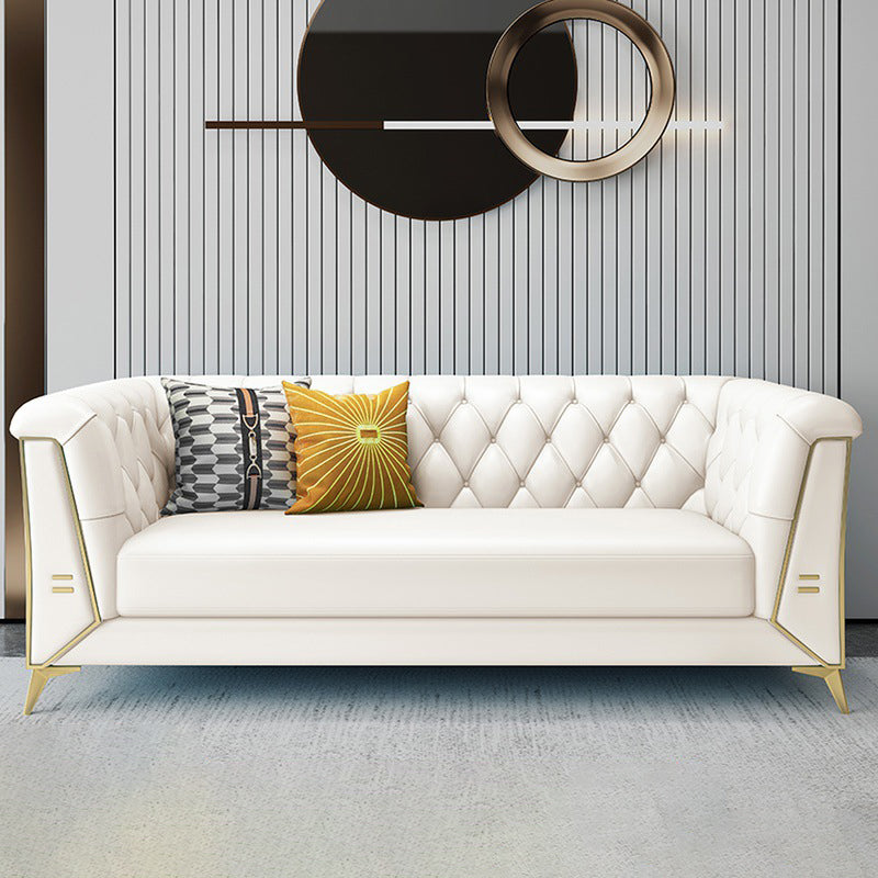 Faux Leather Sofa 28.74" H Tuxedo Arm Sofa with Sewn Pillow Back Clearhalo 'furn' 'furn_sofas' 'Furniture' 'Living Room Furniture' 'Sofa' 'sofas' 5628802