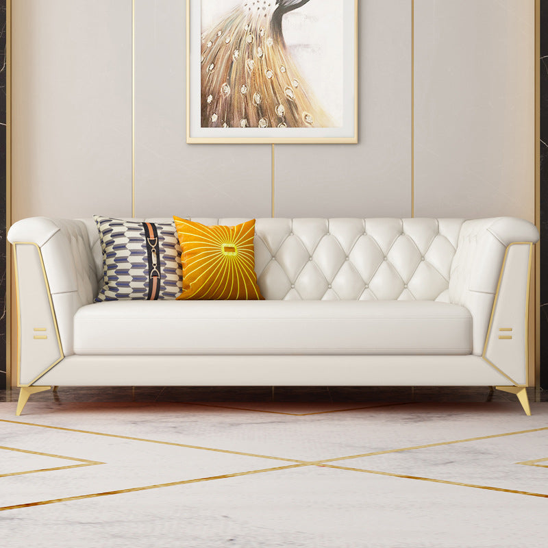 Faux Leather Sofa 28.74" H Tuxedo Arm Sofa with Sewn Pillow Back Clearhalo 'furn' 'furn_sofas' 'Furniture' 'Living Room Furniture' 'Sofa' 'sofas' 5628803