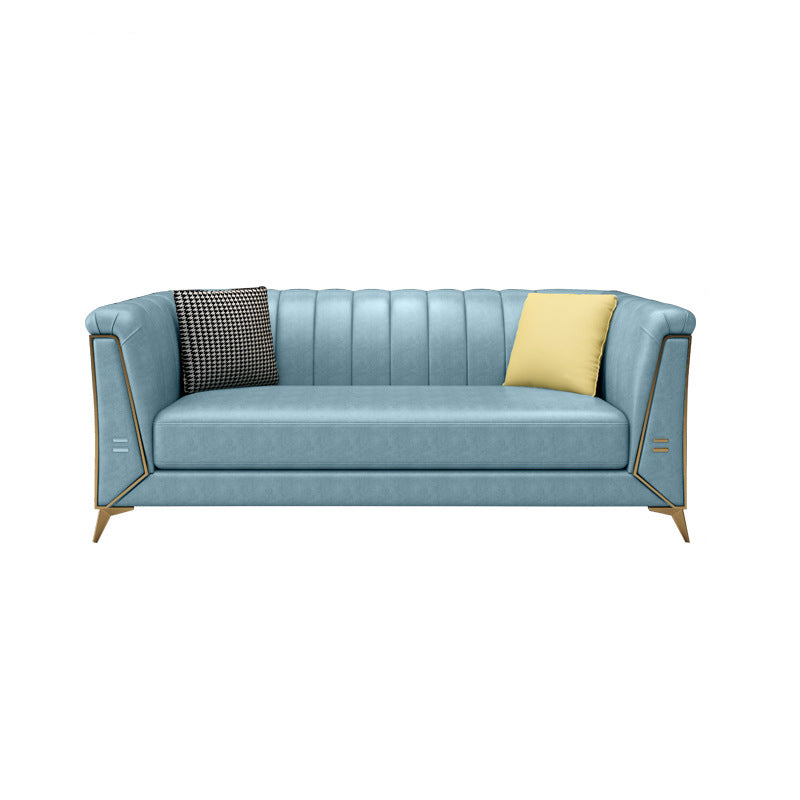 Faux Leather Sofa 28.74" H Tuxedo Arm Sofa with Sewn Pillow Back Mint Green Clearhalo 'furn' 'furn_sofas' 'Furniture' 'Living Room Furniture' 'Sofa' 'sofas' 5628811