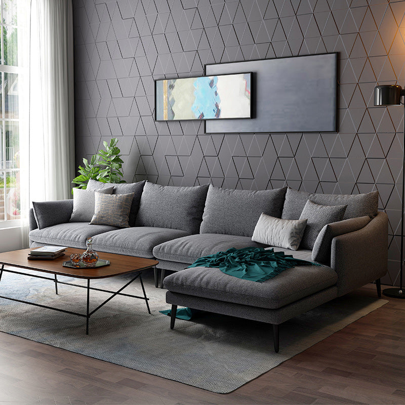 Modern 3/4-seater Fabric Sofa & Chaise Grey Slipcovered Sectional Right Clearhalo 'furn' 'furn_sectionals' 'Furniture' 'Living Room Furniture' 'Sectionals' 5628958