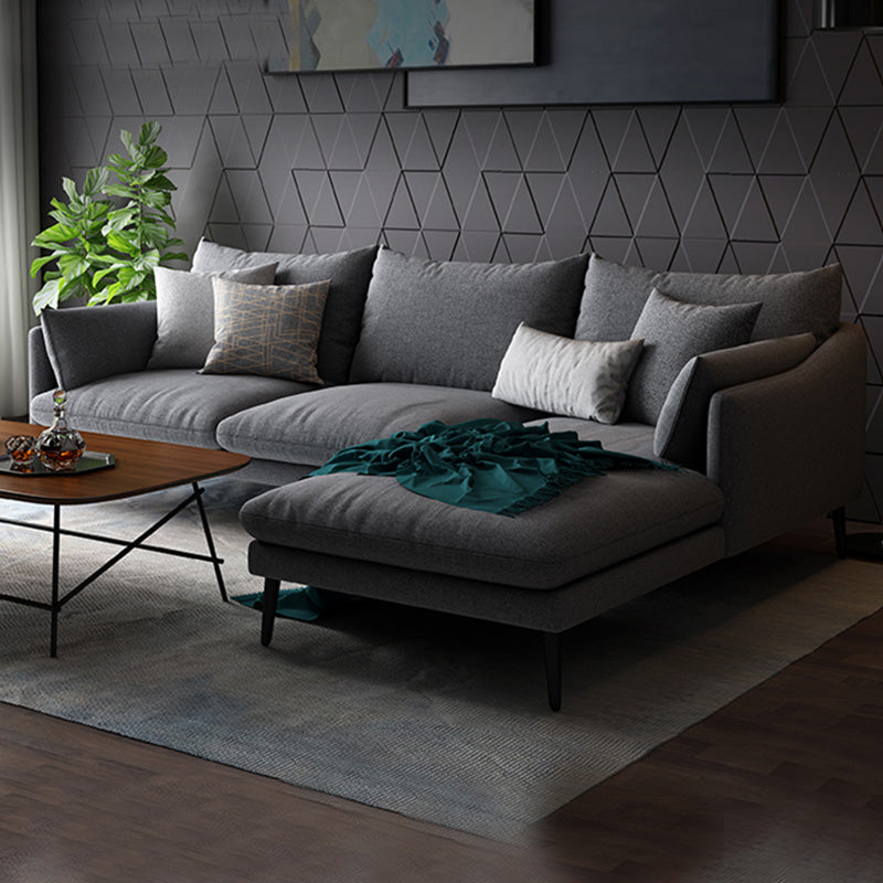 Modern 3/4-seater Fabric Sofa & Chaise Grey Slipcovered Sectional Right Clearhalo 'furn' 'furn_sectionals' 'Furniture' 'Living Room Furniture' 'Sectionals' 5628961