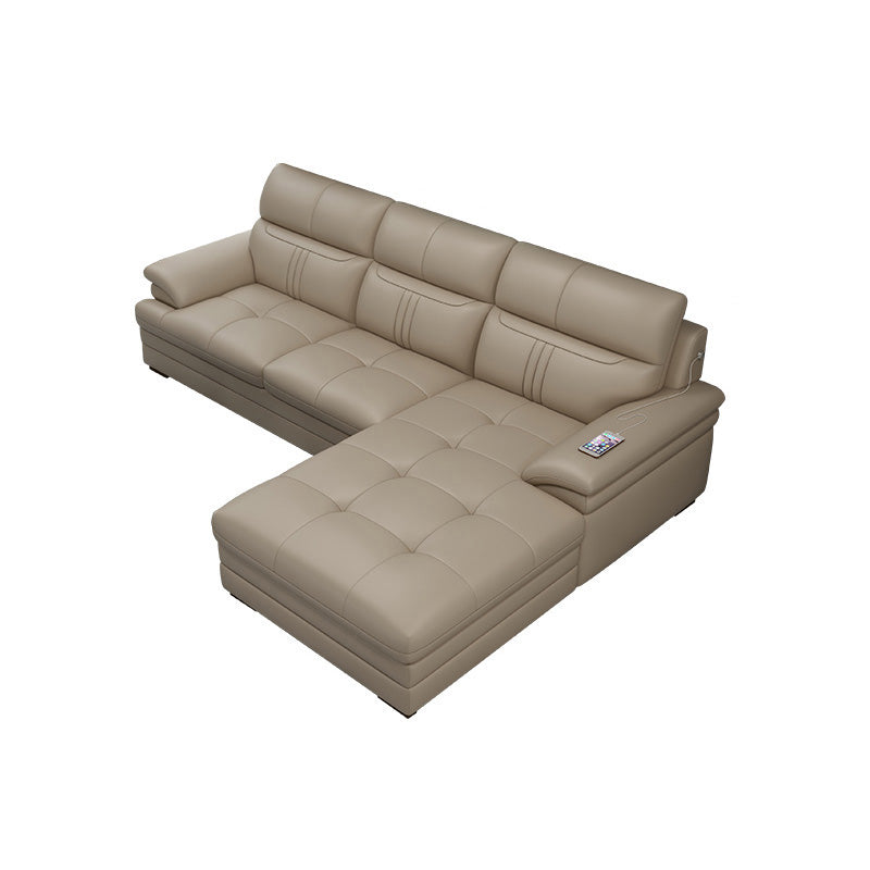 Sofá de brazo empotrado de cuero genuino de crema estacionaria contemporánea