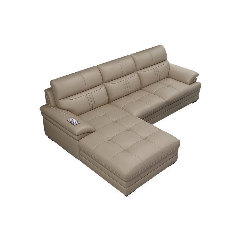 Sofá de brazo empotrado de cuero genuino de crema estacionaria contemporánea