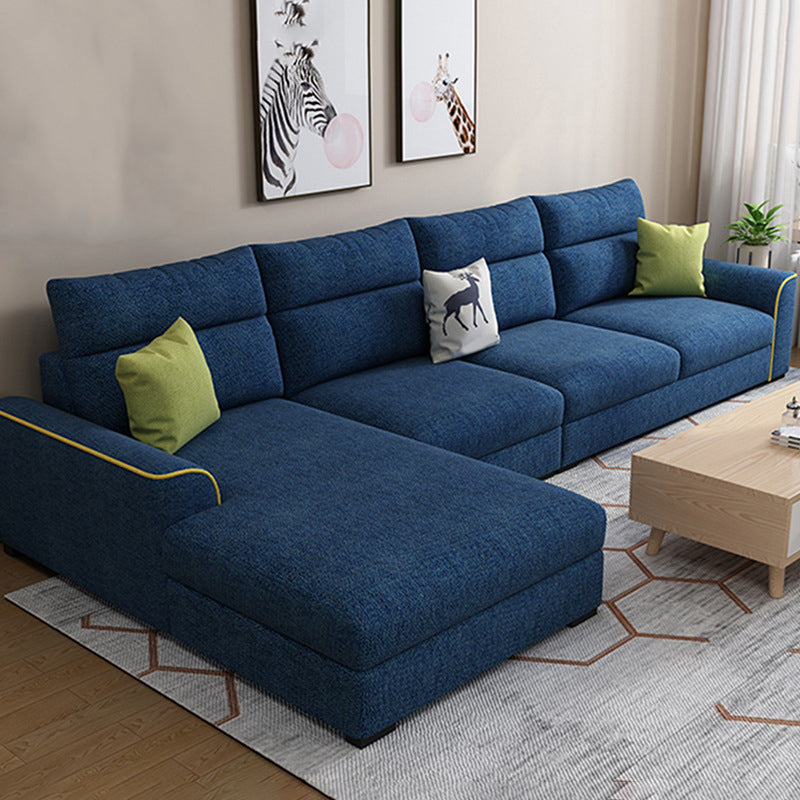 Modern 3-seater Fabric/Faux Leather Sectional Flared Arm Sofa & Chaise Dark Blue Clearhalo 'furn' 'furn_sectionals' 'Furniture' 'Living Room Furniture' 'Sectionals' 5629089