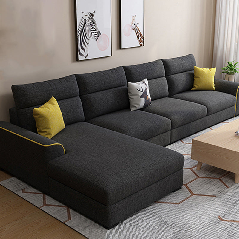 Modern 3-seater Fabric/Faux Leather Sectional Flared Arm Sofa & Chaise Black Clearhalo 'furn' 'furn_sectionals' 'Furniture' 'Living Room Furniture' 'Sectionals' 5629091