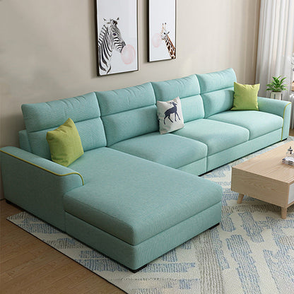 Modern 3-seater Fabric/Faux Leather Sectional Flared Arm Sofa & Chaise Light Blue Clearhalo 'furn' 'furn_sectionals' 'Furniture' 'Living Room Furniture' 'Sectionals' 5629098