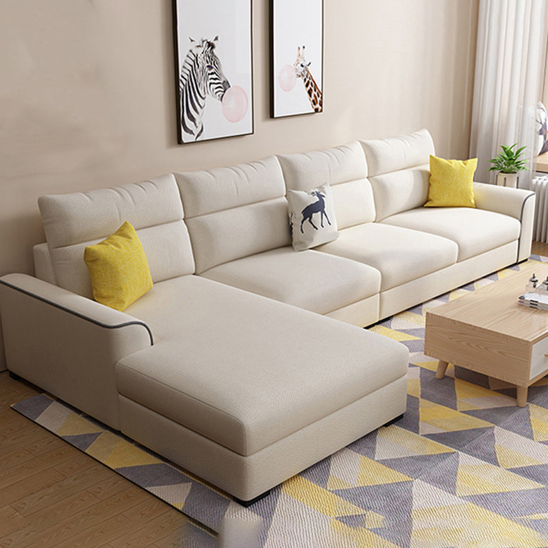 Modern 3-seater Fabric/Faux Leather Sectional Flared Arm Sofa & Chaise Beige Clearhalo 'furn' 'furn_sectionals' 'Furniture' 'Living Room Furniture' 'Sectionals' 5629099