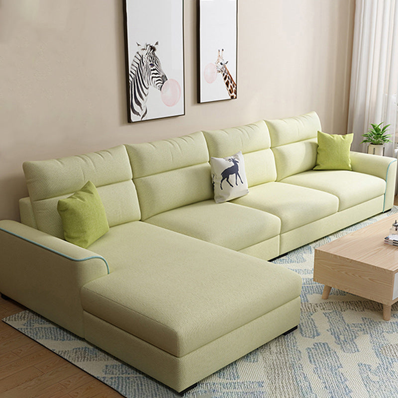 Modern 3-seater Fabric/Faux Leather Sectional Flared Arm Sofa & Chaise Light Green Clearhalo 'furn' 'furn_sectionals' 'Furniture' 'Living Room Furniture' 'Sectionals' 5629101