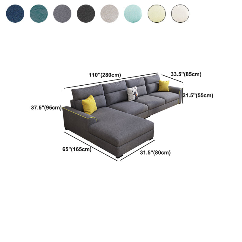 Modern 3-seater Fabric/Faux Leather Sectional Flared Arm Sofa & Chaise Clearhalo 'furn' 'furn_sectionals' 'Furniture' 'Living Room Furniture' 'Sectionals' 5629102