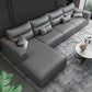 Faux Leather Sectional Stain-Resistant Square Arm Sectional with Pillowed Back Cushions