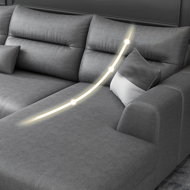 Faux Leather Sectional Stain-Resistant Square Arm Sectional with Pillowed Back Cushions