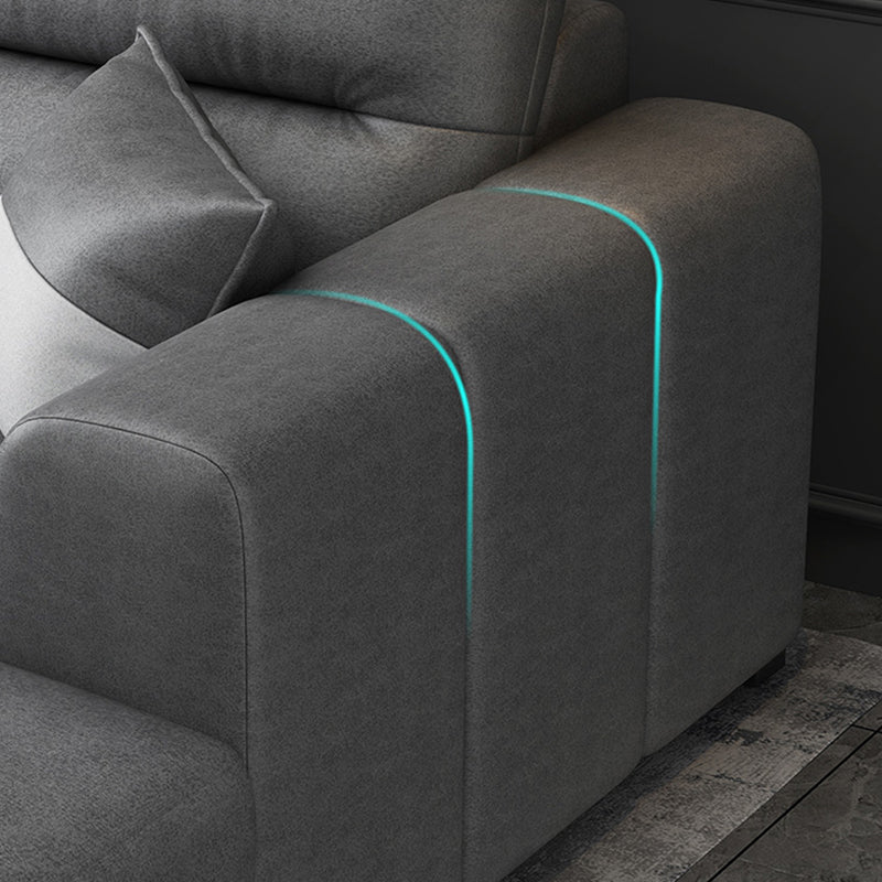 Faux Leather Sectional Stain-Resistant Square Arm Sectional with Pillowed Back Cushions