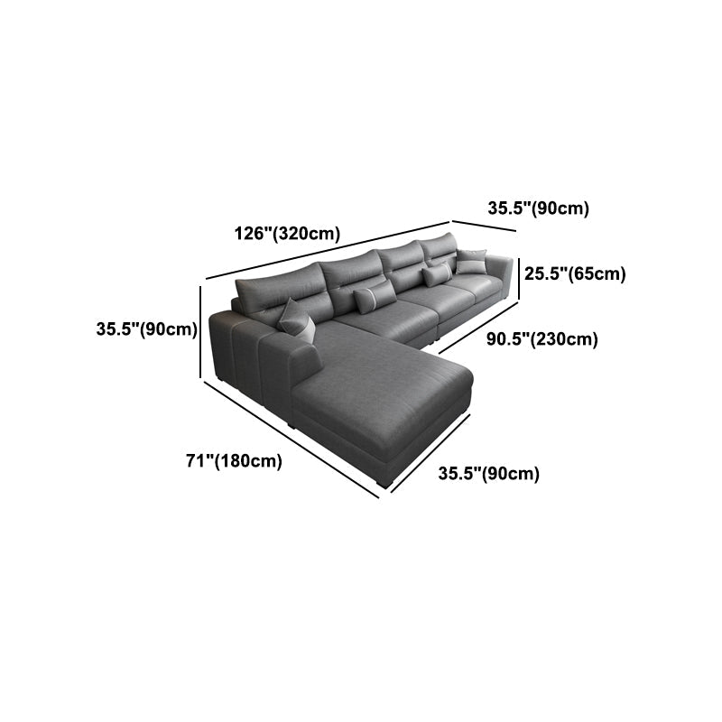 Faux Leather Sectional Stain-Resistant Square Arm Sectional with Pillowed Back Cushions