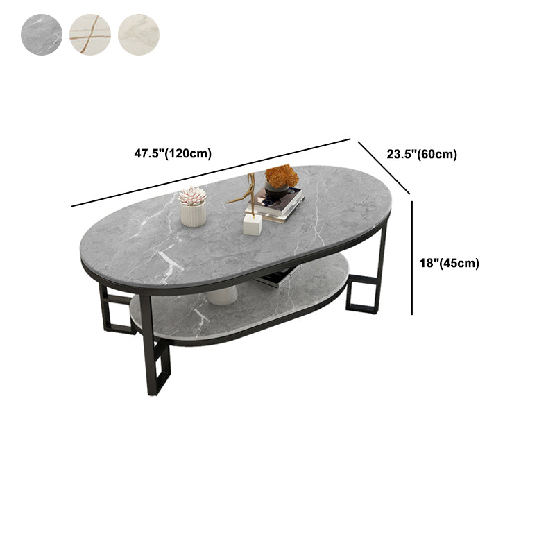 Glam 17.7" H Oval Slate Coffee Table Iron Frame Cocktail Table Clearhalo 'Coffee & Accent Tables' 'Coffee Tables' 'coffee_tables' 'furn' 'furn_coffee_tables' 'Furniture' 'Living Room Furniture' 5629170