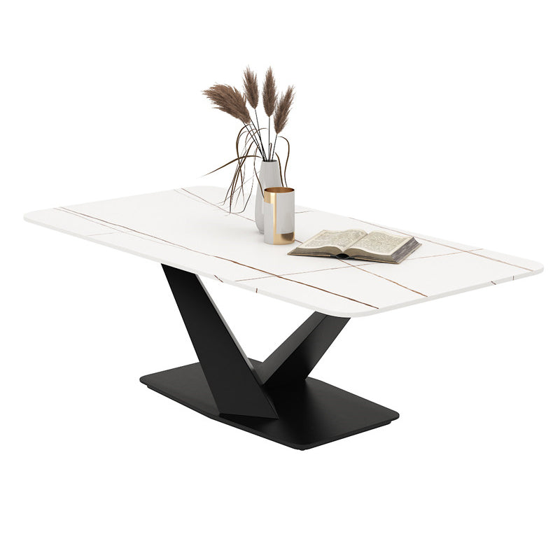 Glam 17.7" H Rectangle Slate Coffee Table Metal Abstract Cocktail Table White Clearhalo 'Coffee & Accent Tables' 'Coffee Tables' 'coffee_tables' 'furn' 'furn_coffee_tables' 'Furniture' 'Living Room Furniture' 5629173