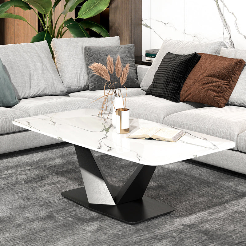 Glam 17.7" H Rectangle Slate Coffee Table Metal Abstract Cocktail Table Floralwhite Clearhalo 'Coffee & Accent Tables' 'Coffee Tables' 'coffee_tables' 'furn' 'furn_coffee_tables' 'Furniture' 'Living Room Furniture' 5629175