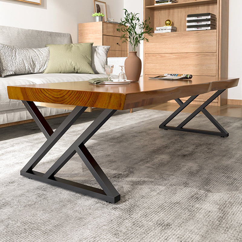 Tavolino da caffè scandinavo rettangolare in legno massello Tavolo da cocktail a slitta in metallo