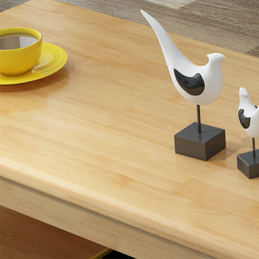 Scandinavian Rectangle Wood Coffee Table 17.7"H 4 Legs Cocktail Table with 4 Drawers