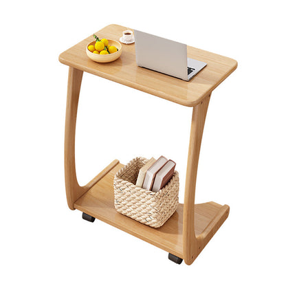 Nordic Style Rectangular Solid Wood Table with Wheel Base Coffee Table