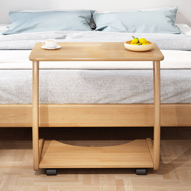 Nordic Style Rectangular Solid Wood Table with Wheel Base Coffee Table