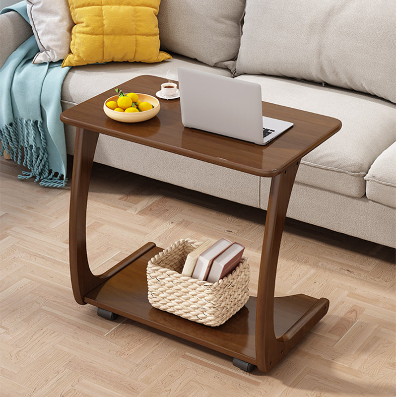 Nordic Style Rectangular Solid Wood Table with Wheel Base Coffee Table