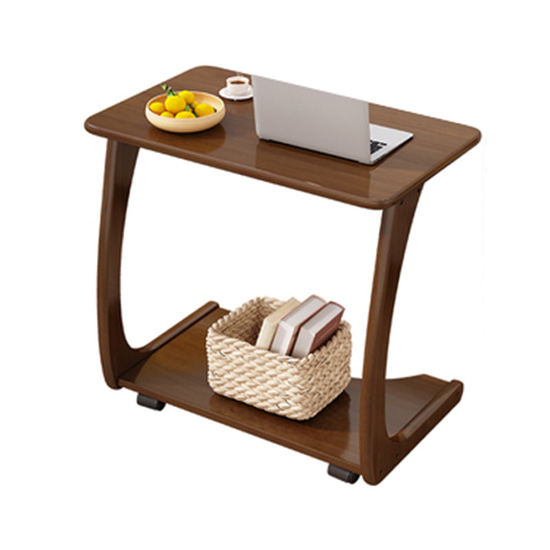 Nordic Style Rectangular Solid Wood Table with Wheel Base Coffee Table