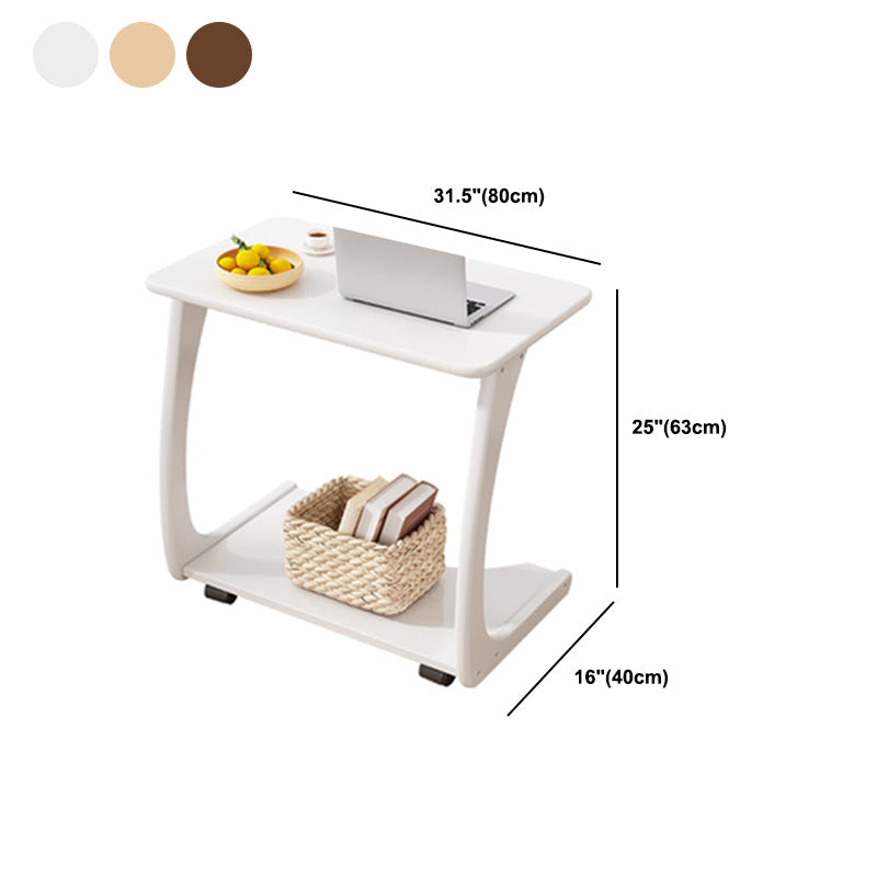 Nordic Style Rectangular Solid Wood Table with Wheel Base Coffee Table