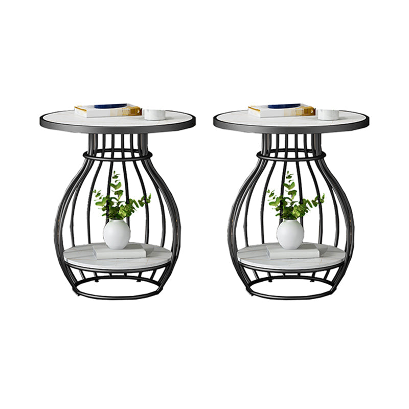 Modern Round Slate Top Side Table Steel Frame End Table with Shelf