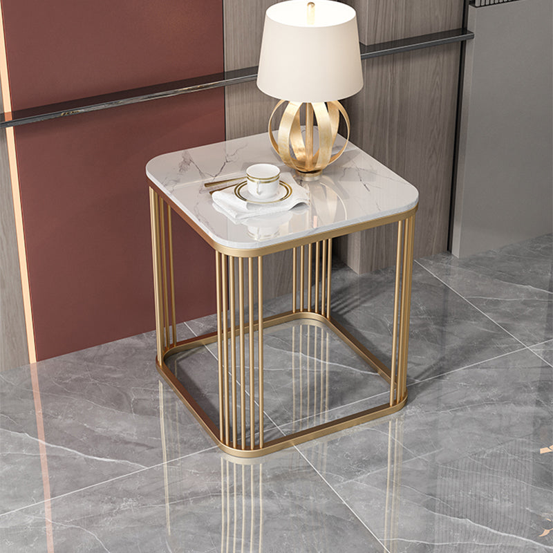 Modern Square Slate Top Side Table 21.6" Tall Iron Frame End Table