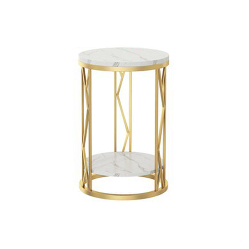 Round Slate Plate Table Plate Metal Frame Base Modern Style Side Table Gold-White 1 Clearhalo 'Coffee & Accent Tables' 'End & Side Tables' 'end_side_tables' 'furn' 'furn_end_side_tables' 'Furniture' 'Living Room Furniture' 5630101