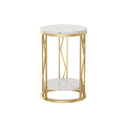Round Slate Plate Table Plate Metal Frame Base Modern Style Side Table Gold-White 1 Clearhalo 'Coffee & Accent Tables' 'End & Side Tables' 'end_side_tables' 'furn' 'furn_end_side_tables' 'Furniture' 'Living Room Furniture' 5630101