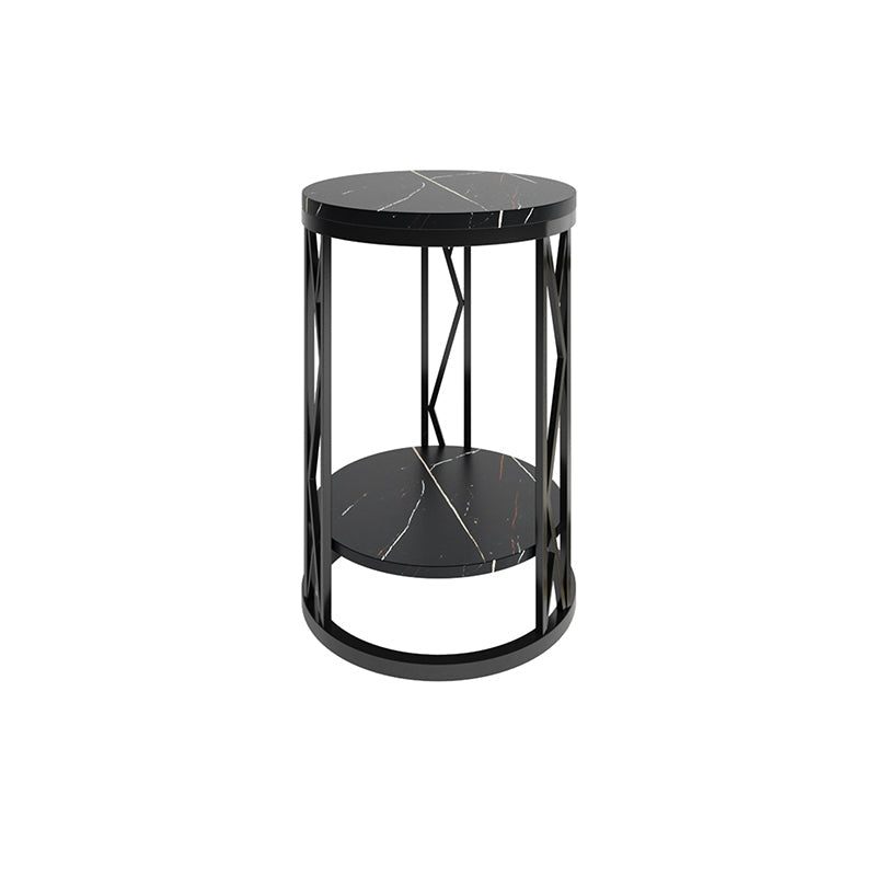 Round Slate Plate Table Plate Metal Frame Base Modern Style Side Table Black 1 Clearhalo 'Coffee & Accent Tables' 'End & Side Tables' 'end_side_tables' 'furn' 'furn_end_side_tables' 'Furniture' 'Living Room Furniture' 5630109
