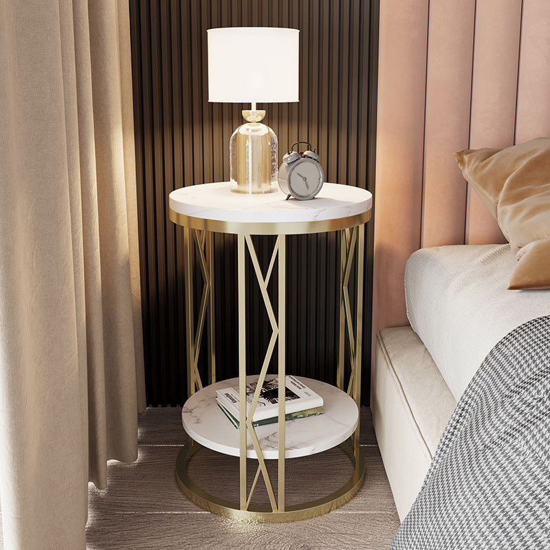 Round Slate Plate Table Plate Metal Frame Base Modern Style Side Table Clearhalo 'Coffee & Accent Tables' 'End & Side Tables' 'end_side_tables' 'furn' 'furn_end_side_tables' 'Furniture' 'Living Room Furniture' 5630118