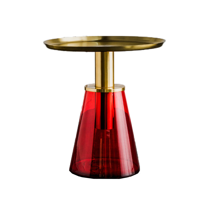 Tavolino in metallo/vetro rotondo con base laterale moderna di base a base di piedistallo