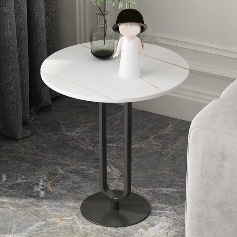 21.6" Tall Modern Round Slate Top Side Table Iron Pedestal End Table Black-White 1 Clearhalo 'Coffee & Accent Tables' 'End & Side Tables' 'end_side_tables' 'furn' 'furn_end_side_tables' 'Furniture' 'Living Room Furniture' 5630264