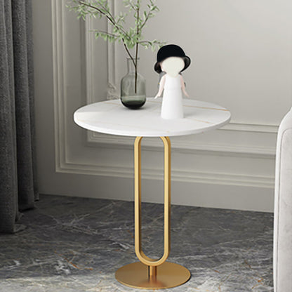 21.6" Tall Modern Round Slate Top Side Table Iron Pedestal End Table White-Gold 1 Clearhalo 'Coffee & Accent Tables' 'End & Side Tables' 'end_side_tables' 'furn' 'furn_end_side_tables' 'Furniture' 'Living Room Furniture' 5630268