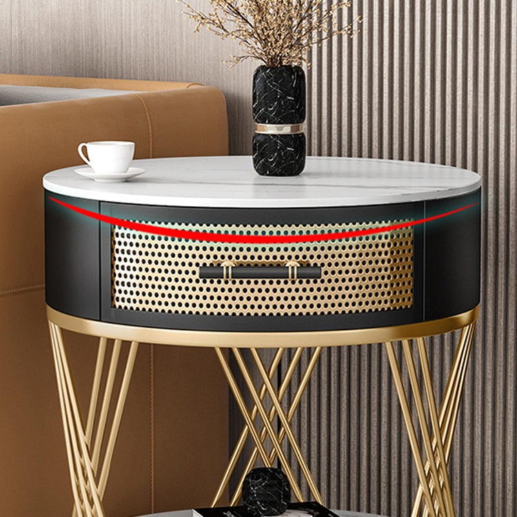 Modernistic Metal Frame End Table Slate Top Round Side End Table Clearhalo 'Coffee & Accent Tables' 'End & Side Tables' 'end_side_tables' 'furn' 'furn_end_side_tables' 'Furniture' 'Living Room Furniture' 5630323
