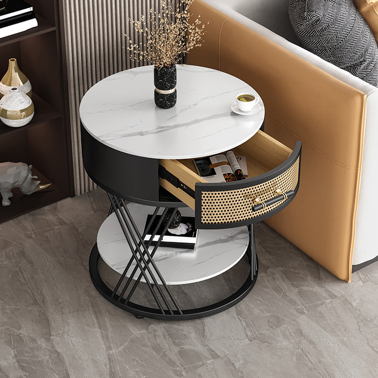 Modernistic Metal Frame End Table Slate Top Round Side End Table Clearhalo 'Coffee & Accent Tables' 'End & Side Tables' 'end_side_tables' 'furn' 'furn_end_side_tables' 'Furniture' 'Living Room Furniture' 5630324