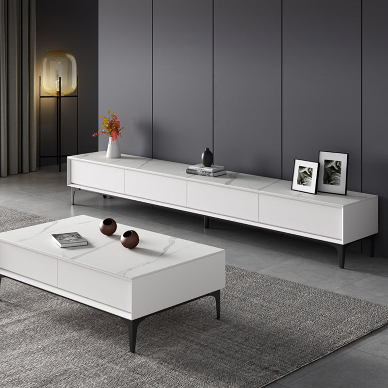 16,5 "H Console TV, bois d'ingénierie 3/4 tiroirs TV Stand en blanc