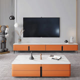 16.5" Bright Orange Leather TV Stand Console with 4 Storage , Nordic Stone TV Stand