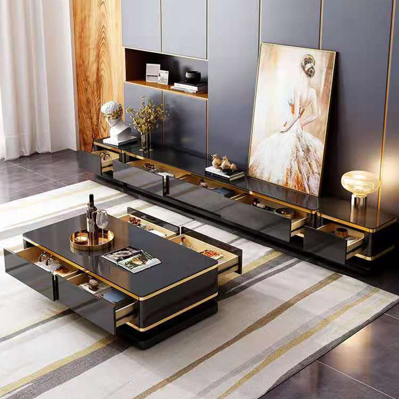 Glass Top Media Console for Living Room Glam Polish Finish TV Media Stand Clearhalo 'furn' 'furn_tv_stands_entertainment_centers' 'Furniture' 'Living Room Furniture' 'TV Stands & Entertainment Centers' 'TV Stands & Media Storage Furniture' 'tv_stands_entertainment_centers' 5630674