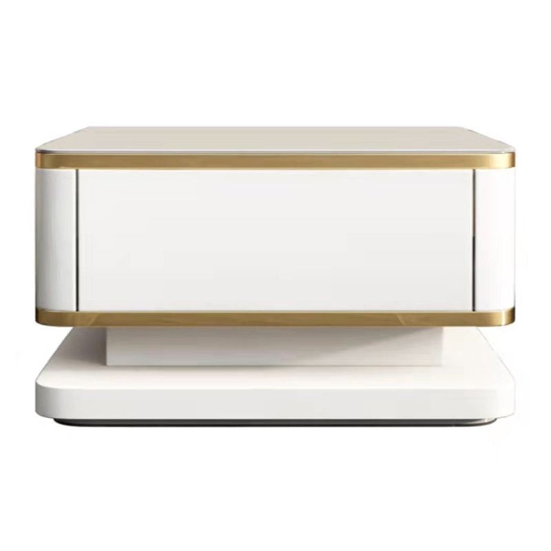 Glass Top Media Console for Living Room Glam Polish Finish TV Media Stand 24"L x 16"W x 16.5"H White Clearhalo 'furn' 'furn_tv_stands_entertainment_centers' 'Furniture' 'Living Room Furniture' 'TV Stands & Entertainment Centers' 'TV Stands & Media Storage Furniture' 'tv_stands_entertainment_centers' 5630680