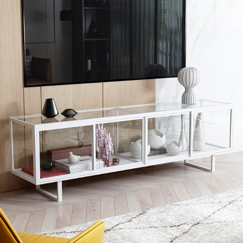 Rectangle Enclosed TV Storage Industrial TV Cabinet with Glass Doors 79"L x 16"W x 22"H White Clearhalo 'furn' 'furn_tv_stands_entertainment_centers' 'Furniture' 'Living Room Furniture' 'TV Stands & Entertainment Centers' 'TV Stands & Media Storage Furniture' 'tv_stands_entertainment_centers' 5630784