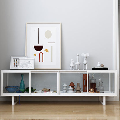Rectangle Enclosed TV Storage Industrial TV Cabinet with Glass Doors 71"L x 16"W x 22"H White Clearhalo 'furn' 'furn_tv_stands_entertainment_centers' 'Furniture' 'Living Room Furniture' 'TV Stands & Entertainment Centers' 'TV Stands & Media Storage Furniture' 'tv_stands_entertainment_centers' 5630789