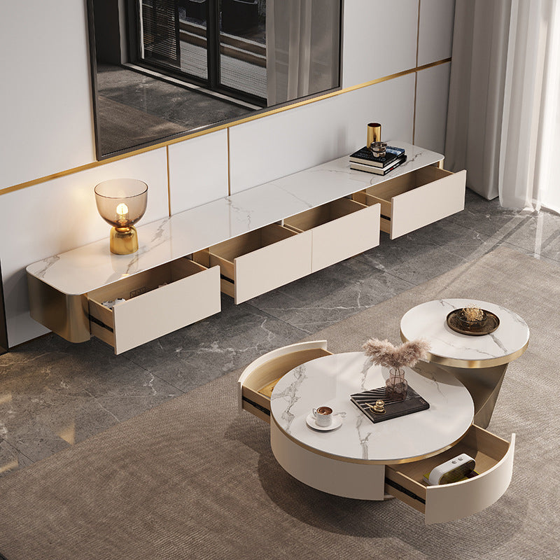 Marmeren 16 "H tv -standaard voor tv's tot 16" d, tv -console met opslag - zwart / goud