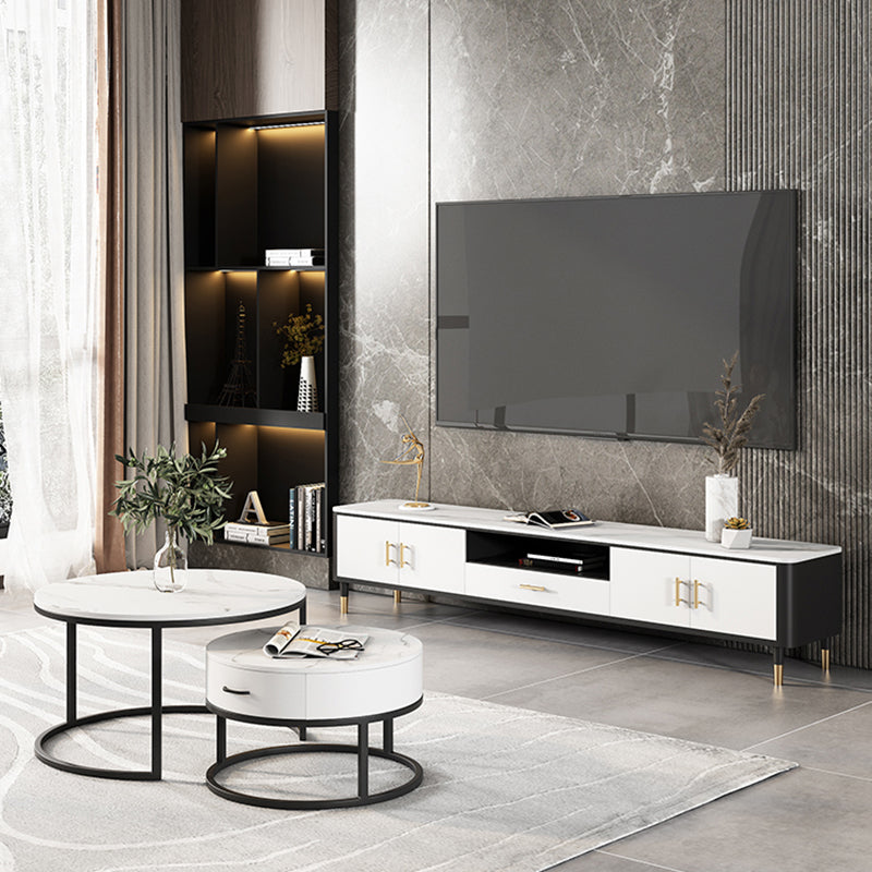 Glam Style TV Stand Open Storage TV Stand Console with 4-Door Clearhalo 'furn' 'furn_tv_stands_entertainment_centers' 'Furniture' 'Living Room Furniture' 'TV Stands & Entertainment Centers' 'TV Stands & Media Storage Furniture' 'tv_stands_entertainment_centers' 5630888