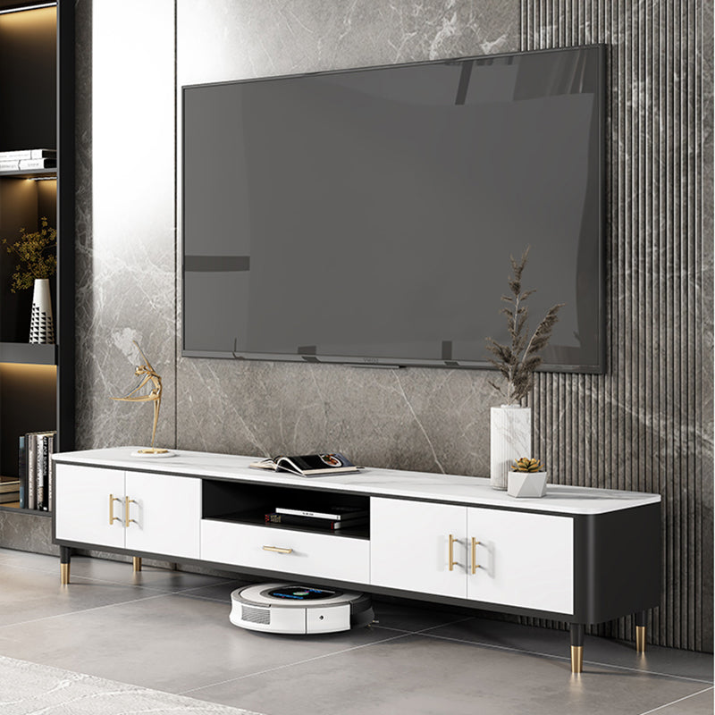 Glam Style TV Stand Open Storage TV Stand Console with 4-Door 87"L x 16"W x 18"H Clearhalo 'furn' 'furn_tv_stands_entertainment_centers' 'Furniture' 'Living Room Furniture' 'TV Stands & Entertainment Centers' 'TV Stands & Media Storage Furniture' 'tv_stands_entertainment_centers' 5630889