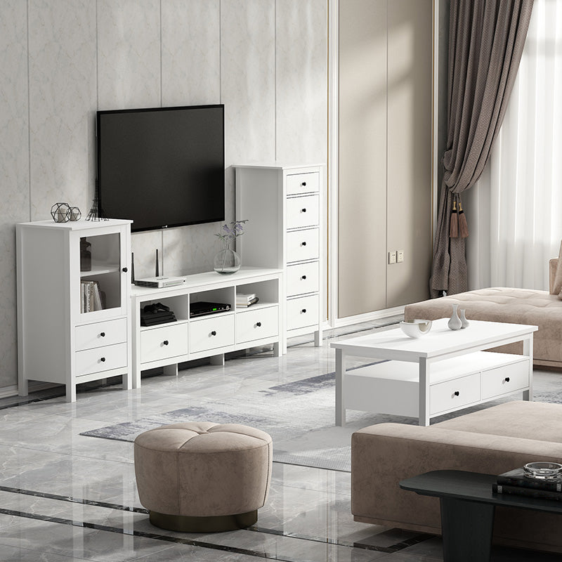 White Contemporary TV Stand Faux Wood TV Cabinet with Drawers Clearhalo 'furn' 'furn_tv_stands_entertainment_centers' 'Furniture' 'Living Room Furniture' 'TV Stands & Entertainment Centers' 'TV Stands & Media Storage Furniture' 'tv_stands_entertainment_centers' 5630928